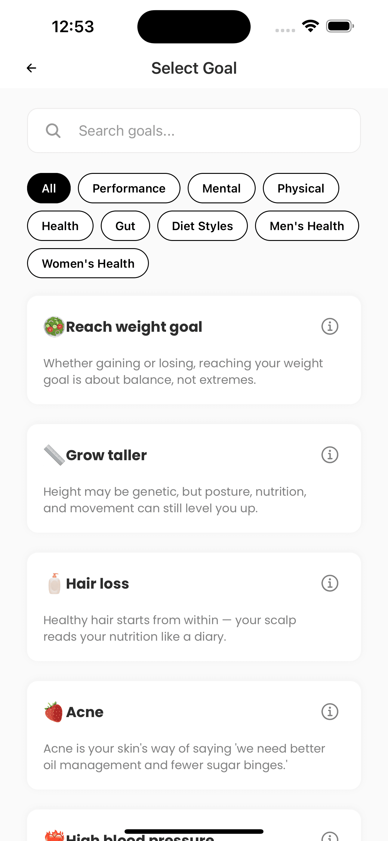 Daiet app - Select goal